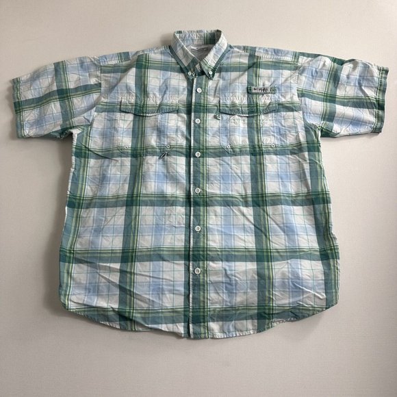 Columbia PFG Omni Shade Vented Shirt Men Size‎ M Short Sleeve Button Up Green - Picture 1 of 11